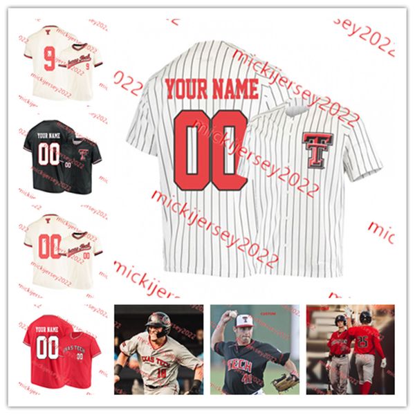 Custom costurou Andrew Devine Texas Tech Baseball Jersey Mens Ryan Free Josh Sanders Garrett Crowley Jack Livingstone Zach Erdman Texas Tech Red Reds Jerseys