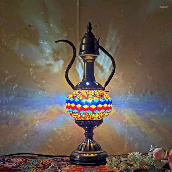 Tischlampen E14 Hand eingelegtes Glas Dekoration Schreibtischlampe Mosaik Licht Schlafzimmer Wohnzimmer Türkische Wohnkultur