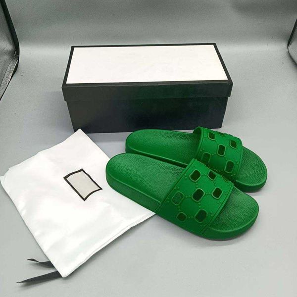 Green Leather Luxury Slippers: Designer Unisex Flats for Casual & Sports, Sizes 35-47 + Box