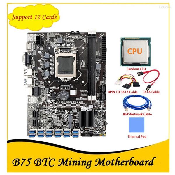 Placas -mãe AU42 -B75 BTC Mining Motherboard com CPU 4pin para SATA Cable LGA1155 12 PCIE USB DDR3 B75 ETH