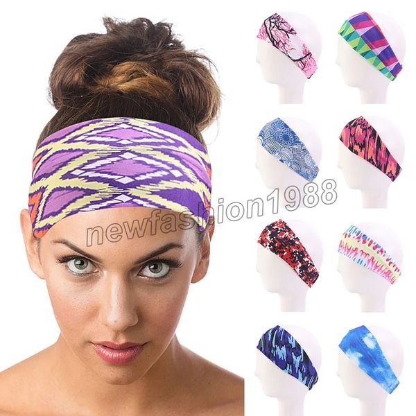 Vintage Damen elastische Haarbänder Druckfarbe Stirnband Turban Make-up Haarband Yoga Headwrap Mode Haarschmuck Großhandel