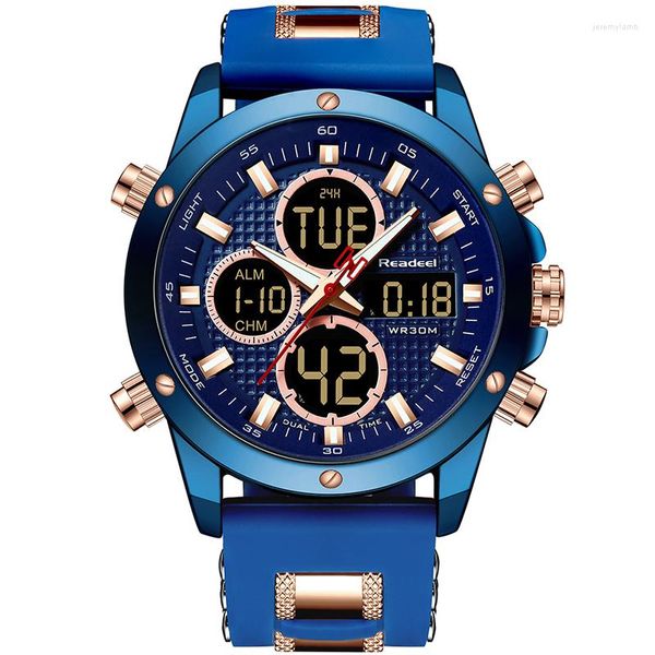 Relógios esportivos de relógios de punho Men Display Display Relógios de cronógrafo LED de borracha Relógio de moda de moda de moda à prova d'água