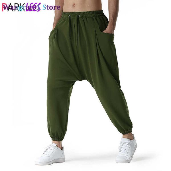 wangcai01 Pantalones de hombre Verde militar Baggy Genie Boho Yoga Harem Pantalones Algodón Low Drop Entrepierna Joggers Pantalones de chándal Hombre Casual Hippie Streetwear Pantalones 0318H23