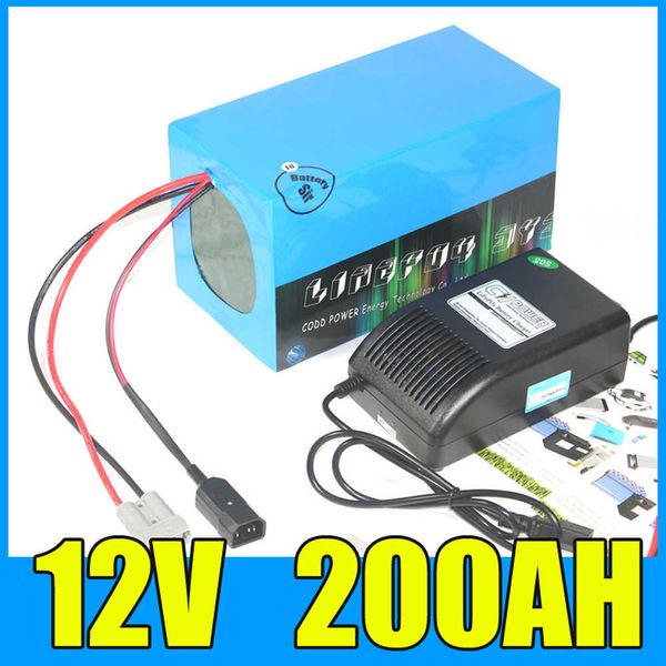 Batteria agli ioni di litio 12V 200AH Batteria al litio ad accumulo di energia solare da 12,6 V 1000 W con caricabatterie BMS 10A da 500 W