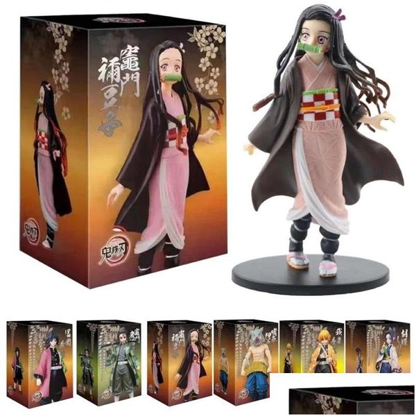 Figuras de brinquedo de ação 15 cm Slayer Kamado Tanjirou Agatsuma Zenitsu Nezuko Warrior PVC Modelo Toys Drop Delivery Gifts DHWD1