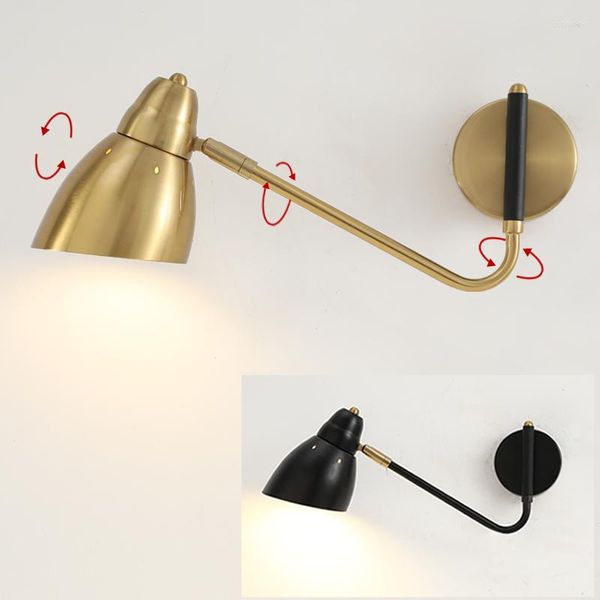 Lampade da parete Lampada da comodino moderna nera/oro con braccio lungo rotante Lampada da comodino per camera da letto Lampada creativa con interruttore