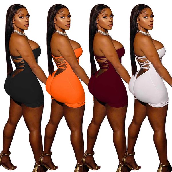 Designer Womens Tute Backless Bodycon Shorts Pagliaccetto 2023 Estate Tinta unita Senza maniche Senza spalline Scava fuori Tuta Tute sexy per le donne