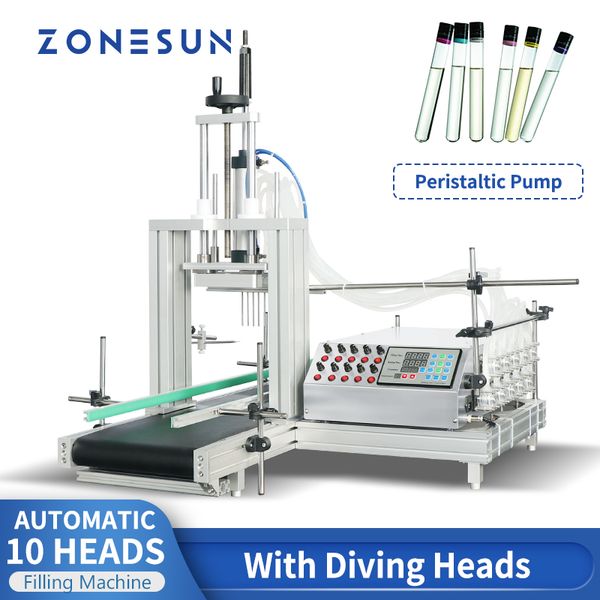 ZONESUN ZS-DTPP10D Flüssigkeitsfüllmaschine 10 Köpfe Peristaltikpumpe Fläschchen Rohr Chemische Wirkstoffe Verpackungsproduktionslinie