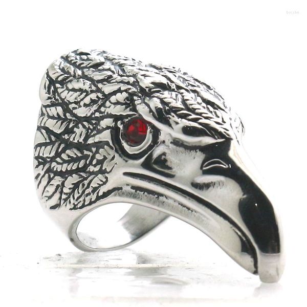 Rings de cluster meninos do homem 316L Aço inoxidável Cool punk gótico motociclista Rider Eagle Red Stone Eye Ring Ring