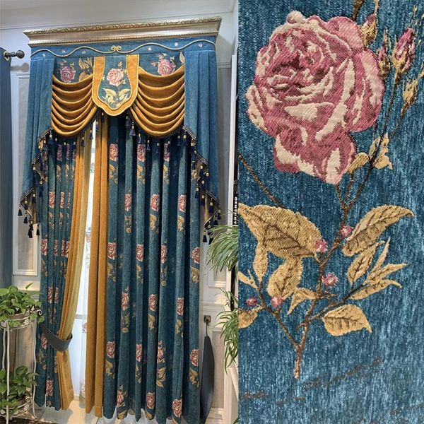 Cortina cortina cortina grossa de cortinas chenille de estilo europeu jacquard produtos americanos blecaute de algodão floral para quarto de estar quarto