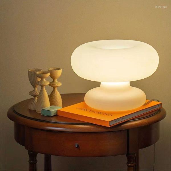 Tischlampen, kreative Donut-Lampe, modernes weißes Glas, Kreis, Wohnzimmer, Arbeitszimmer, Büro, Schlafzimmer, Leselicht bei Dekoration EU/US/AU/UK