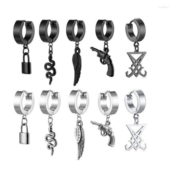 Creolen WKOUD Punk Gothic Edelstahl Gun Feather Snake Lock Kreuz Unisex Piercing Schmuck Geburtstagsgeschenk Großhandel