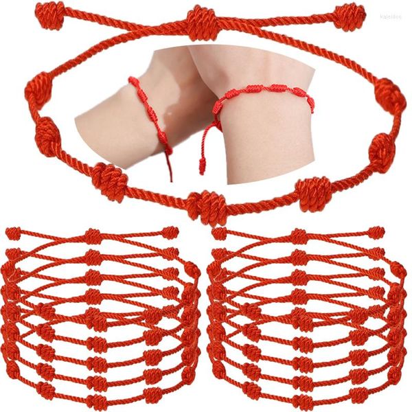 Braccialetti con ciondoli 36 pz/set 7 nodi braccialetto di corda rossa coppia amante fatto a mano braccialetti portafortuna amuleto amicizia treccia corda regalo all'ingrosso