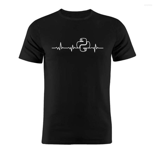 Herren T-Shirts 2023 Shirt Informatik Entwickler Programmierer Coder Python Heartbeat Line Lustiges Geschenk T-Shirt