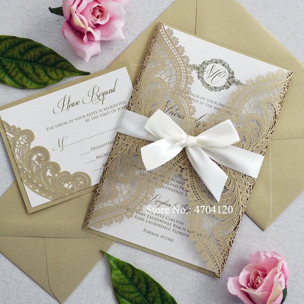 Cartões de felicitações elegantes cartões de casamento ouro Borgonha Borgonha Lace Personaized Print convites para chuveiros de noiva Favores de aniversário 230317