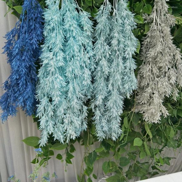 Flores decorativas 10 PCs azul branco Artificial parede de grama pendurada Planta decoração de planta fundo Rattan Green