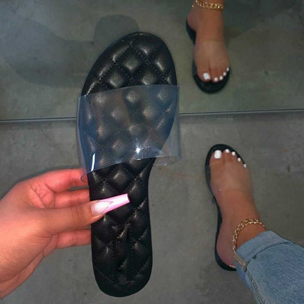 Slippers Mulheres chinelas de salto plano transparente PU Upper Pu Solid Costom Fashion Slides Casual Sapatos ao ar livre Zapatos de Mujer Z0317