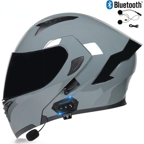 Мотоциклетные шлемы Bluetooth шлем Flip Up козырька двойной линзы Casco Moto Men Motorbike Motocross Full Face