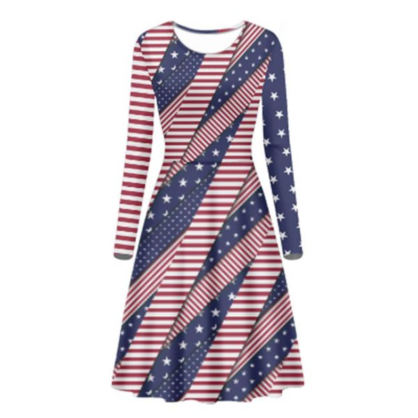 Vestidos casuais bandeira midi of America listrada e estrelas padrão personaliza praia feminina de vedagem de jubos solteiros LOLHO GRESTCASUAL