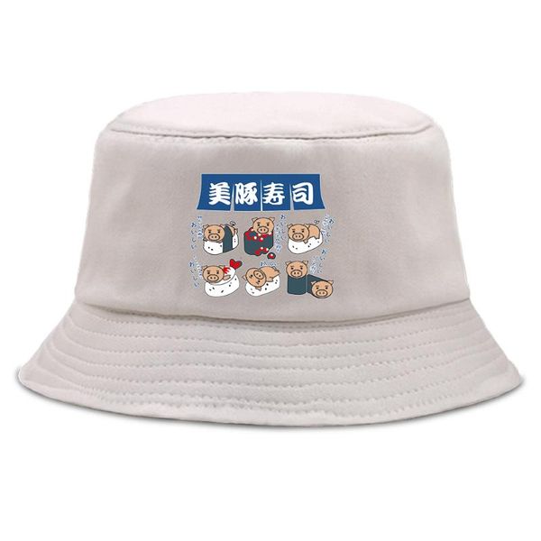 Berets Sommer Eimer Bob Caps Unisex Sushi ist ein Schwein japanische lustige Grafik Fedoras Männer Angeln Hut faltbar Harajuku Panama 2023 WomenBerets