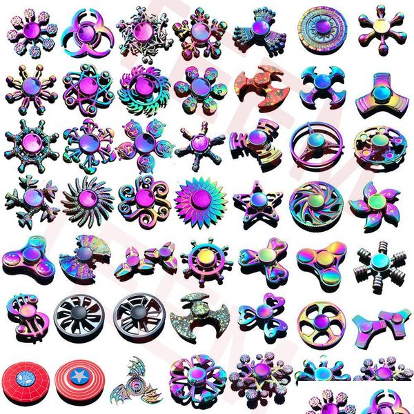 Dekompresyon Toy 120 Türler Stok Fidget Spinner Toys Rainbow El Spinners Trifidget Metal Gyro Ejderha Kanatları Göz Parçası Dh8FR