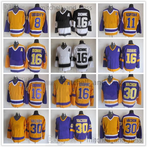 Camisa de Hockey Vintage Filme Retro CCM Bordado 16 Marcel Dionne Jersey 30 Rogatien Vachon 11 Anze Kopitar 8 Drew Doughty Jerseys