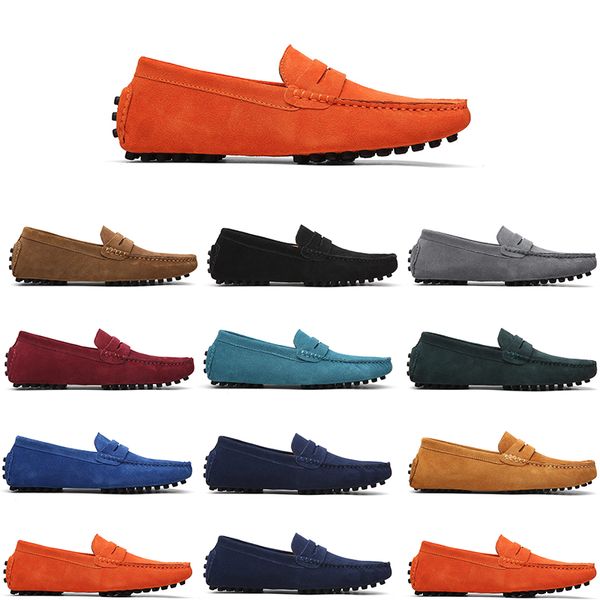 Yüksek kaliteli markasız erkekler rahat süet ayakkabı erkekleri tembel deri ayakkabı üzerinde kayar 38-45 kahverengi