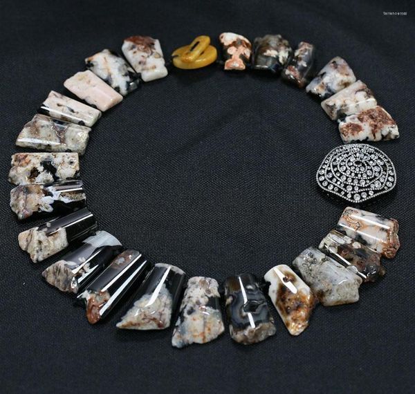 CHOKER Guaiguai Jewelry Black Ocean Jasper Agate Agate Top-Top Stone Slab Nugget Cz