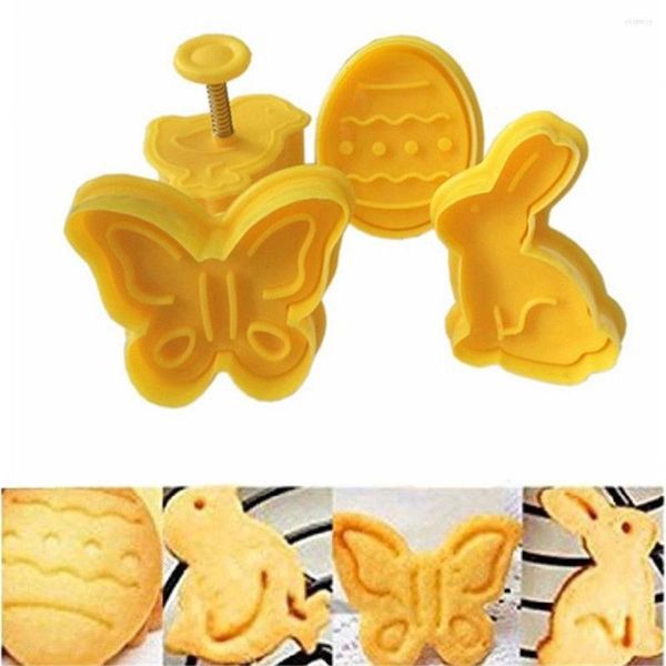 Stampi da forno 4 pezzi / set Biscotto di Pasqua Tagliabiscotti Uovo Pulcino Farfalla Stantuffo di plastica Fondente Pasticceria Set Stampo Decor Strumenti