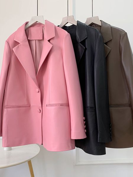 Deri Ceket Kadınlar için Blazers Orijinal koyun derisi su geçirmez hip hop üstleri bahar giyim pembe siyah m l xl xxl dış giyim palto