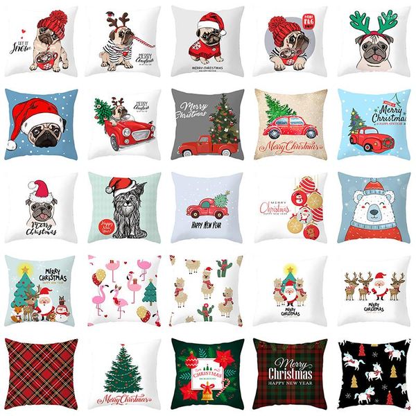 Pillow Christmas Decor Throw Caso Pug Dog Polar Bear Truck Capas para sofá em casa Cadeira de travesseiros decorativos Conjunto