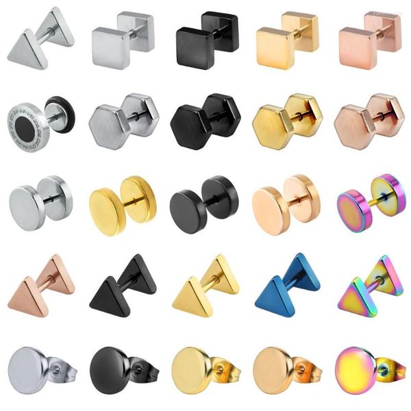 Ohrstecker ZS Punk Runde Edelstahl Barbell für Männer Frauen Schmuck Unisex Rock Roll Gothic Gold Silber Farbe