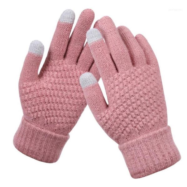 Guanti a cinque dita Touch screen in tinta unita invernale da donna in lana calda lavorata a maglia gratuita Dito intero1