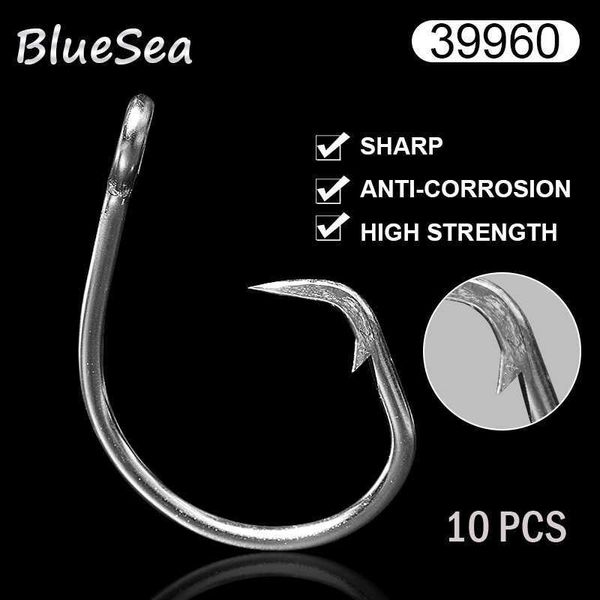 Ganchos de pesca bluesea 39960 8/0-20/0 10 PCS/pacote de aço inoxidável Círculo de peixe Ganchos de peixe Big Game Fish Circle Bait FishHooks P230317