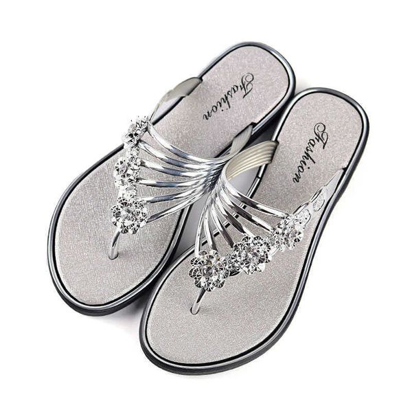 Тапочки Comemore 2022 Flip Flops Women Fashion Peep Toe Silver Anty Skid Beach Sandals Lady Crasual Golden Crystal Summer Sandal Chinelos Z0317