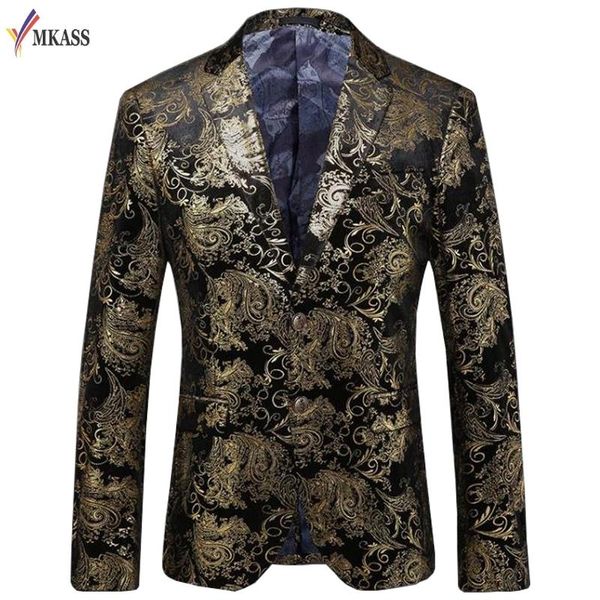 Ternos masculinos Blazers Blazer dourado Men Paisley Floral Pattern Wedding Sapact Slim Fit Faestumes elegante Stage Wear Mens Designs