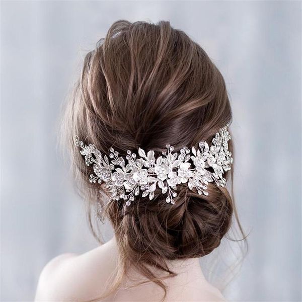 Haarspangen, Haarspangen, Braut-Seidenblumen-Stirnband, Abschlussball-Tiara, Hochzeitsaccessoires, handgefertigte Ornamente, Kristall-Kopfschmuck für Frauen