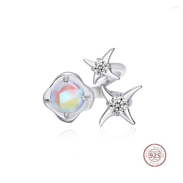 Кластерные кольца роскошные 925 серебряный серебряный геометрический кольцо кросс -звезды для женщин Открытие регулируемого фэнтезийного цвета циркона