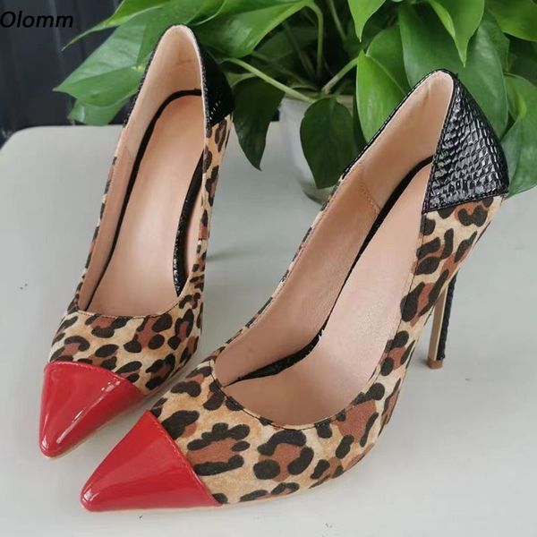 Olomm Handmade Women Summer Pumps Suede Sexy Stiletto Heels Pointed Toe Beautiful Leopard Party Dress Shoes Women US Size 5-15