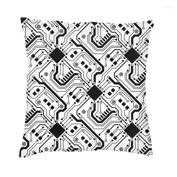 Pillow Black White Circuit Board Tampa 40x40 Desenvolvedor de placa -mãe de computador Soft fofo capa