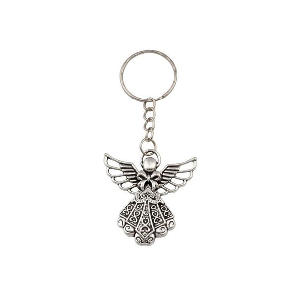 30pcs Antique Silver Alloy Angel Band Chain Key Ring Travel Protection Diy Jewelry270N