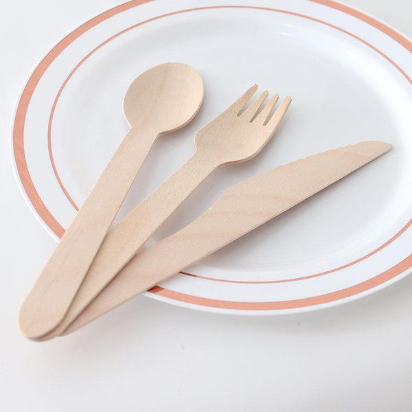 Set di stoviglie 10/20/50 pezzi da cucina posate in legno usa e getta forchette/cucchiai/taglierini coltelli festa 16 cm forniture utensili stoviglie da dessert