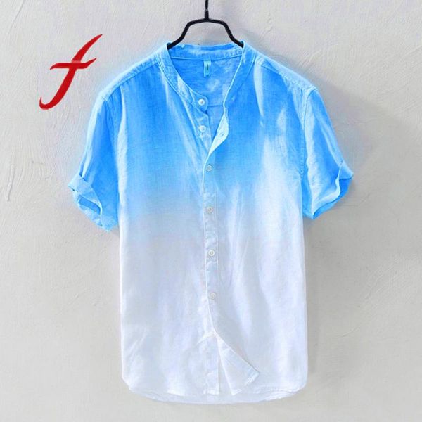 Мужские повседневные рубашки цвет для мужчин Лето прохладный и тонкий дышащий воротник, висящий окрашенная хлопчатобумажная рубашка Camisas de Hombre