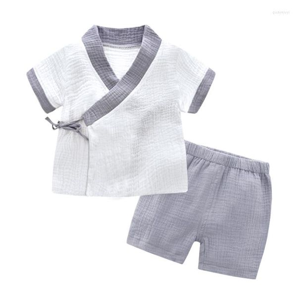 Kleidungssets Sommer Baby Kleidung Anzug 3 6 12 24 36 Monate Gaze Kimono Kinder Kurzarm Hanfu Home Pyjamas Jungen und Mädchen Set