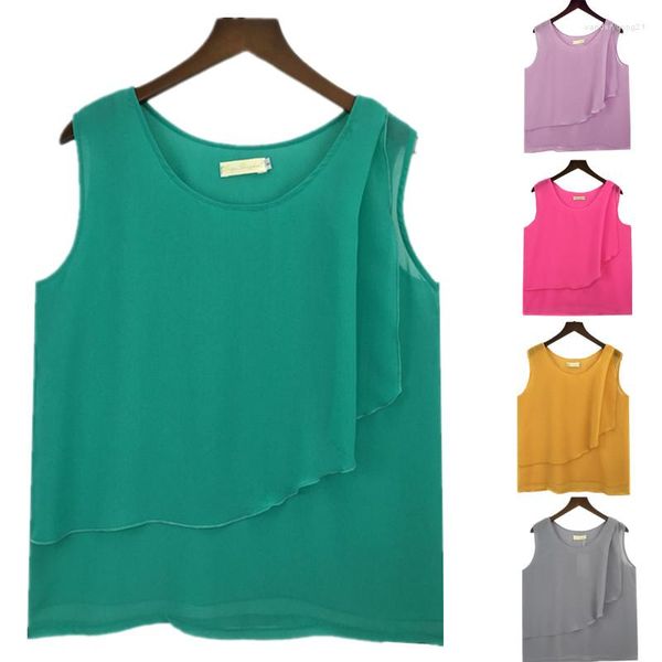 Kadın Bluzları 2023 Moda Yaz Kadınlar Düz Renk Şifon Tank Tops Blusas Feminas Vest Siyah Beyaz