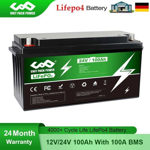 Pacco batteria LifePo4 12V 24V 100Ah con 100A BMS per 2000W 1500W 2000W Moto/Trike/Go-Kart/Alimentazione di backup/Immagazzinamento di energia domestica