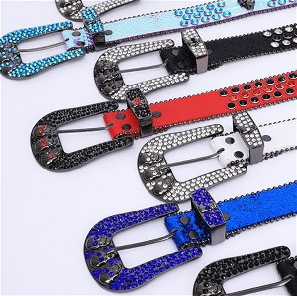 Men Women Belts Women Women Diamond Luxury Belt Color Black Dress ao ar livre Ceinture amantes Durable Gift Skull de couro de couro da moda Exagerado YD024 Q2