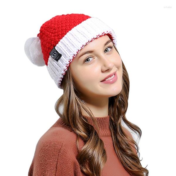 Decorazioni natalizie Cappello da Babbo Natale Acrilico Patchwork lavorato a maglia Inverno Decorazioni per feste Cappellino Cappelli in maschera Costume Abbigliamento Regalo di Natale M1