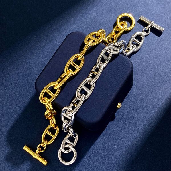 Feminino Lock baller Bracelet Chain Designer Joias Chain Single Layer Em forma de U Pulseira Nariz de Porco Ouro/Prata/Rose marca completa como um presente de Natal de casamento