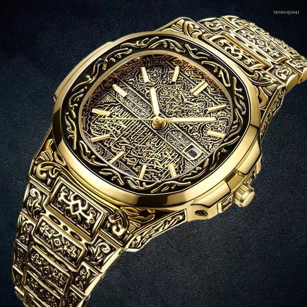 Armbanduhren 2023 Mode Relief Uhr Männer Vintage Uhren Luxus Bronze Auto Datum Quarz Montre Homme Relogio Masculino